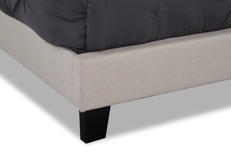 Tara Upholstered Bed in Beige Linen-Look Fabric, Button Tufted - Full Size