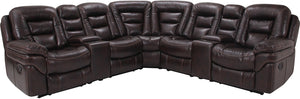 Leo 7-Piece Leather-Look Fabric Reclining Sectional with Storage Consoles and Cupholders - Walnut Brown
