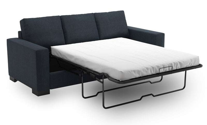 Made in Canada Customizable Sofa Lab Track 85\" Linen-Look Fabric Sofa Bed with Track Arms -  Luna Sailor Blue