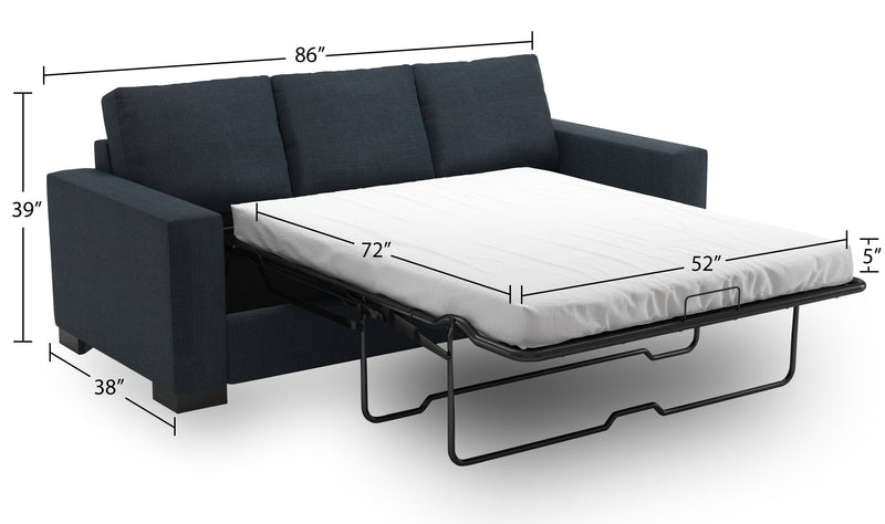 Made in Canada Customizable Sofa Lab Track 85\" Linen-Look Fabric Sofa Bed with Track Arms -  Luna Sailor Blue