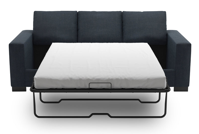 Made in Canada Customizable Sofa Lab Track 85\" Linen-Look Fabric Sofa Bed with Track Arms -  Luna Sailor Blue