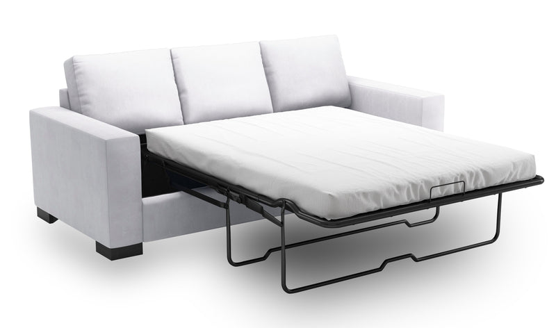 Made in Canada Customizable Sofa Lab Track 85\" Linen-Look Fabric Sofa Bed with Track Arms - Pax Ice White