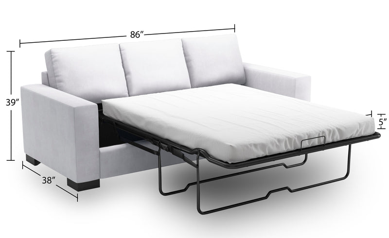 Made in Canada Customizable Sofa Lab Track 85\" Linen-Look Fabric Sofa Bed with Track Arms - Pax Ice White