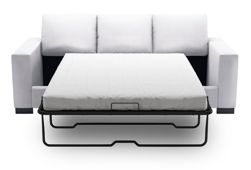 Made in Canada Customizable Sofa Lab Track 85\" Linen-Look Fabric Sofa Bed with Track Arms - Pax Ice White