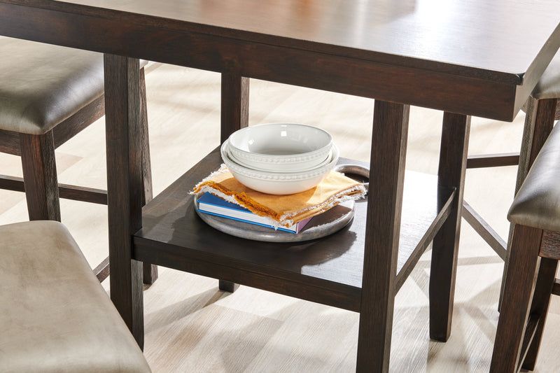 Tribeca 5pc Counter-Height Set with Table & 4 Chairs, Pedestal Base, 40\"W Square - Grey/Brown