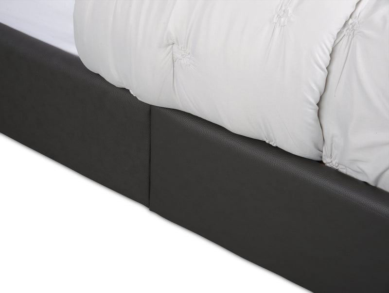 Tulsa Upholstered Platform Bed in Grey Vegan-Leather Fabric, Button Tufted - King Size