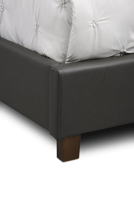 Tulsa Upholstered Platform Bed in Grey Vegan-Leather Fabric, Button Tufted - King Size