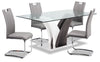Tuxedo 5pc Dining Set with Table & 4 Chairs, Glass Top, Pedestal Base, 72\"W - Grey