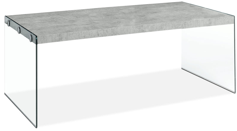 Yonah 44\" Modern Coffee Table - Cement Grey with Glass Legs