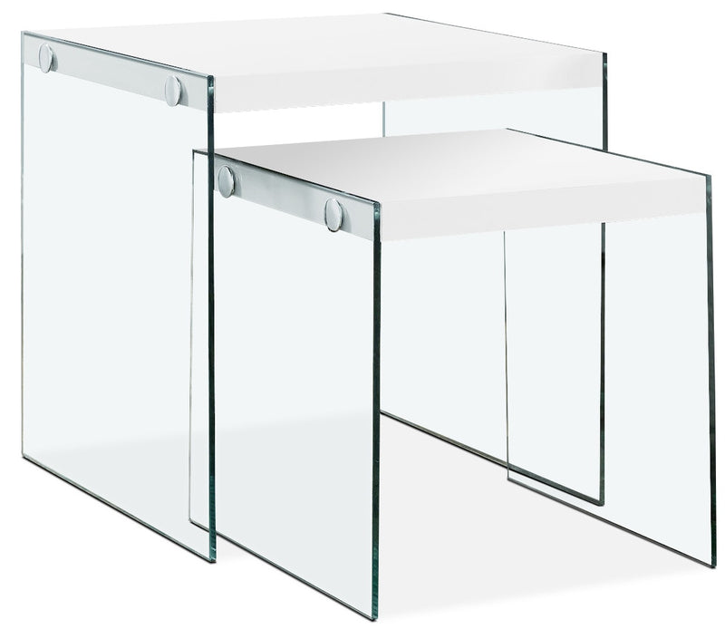 Waterford 19.75\" Modern 2-Pack Nesting End Tables - White with Glass Legs