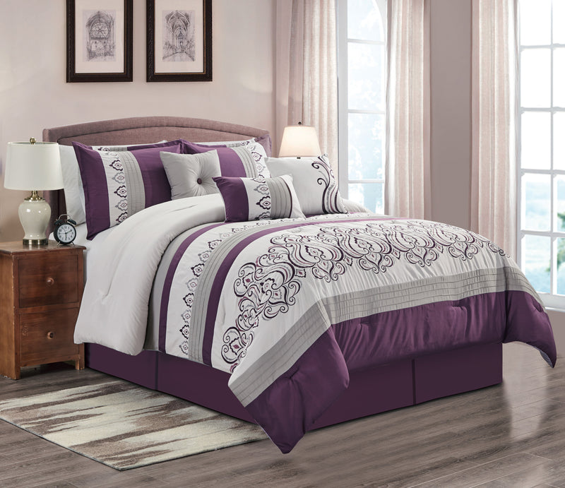 Venice 7-Piece Queen Comforter Set - Purple and White