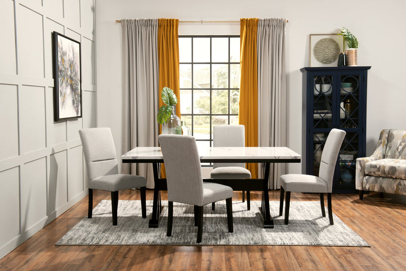 Verona 5pc Dining Set with Table & 4 Chairs, Culture Marbled Top, Trestle Base, 70\"W - White