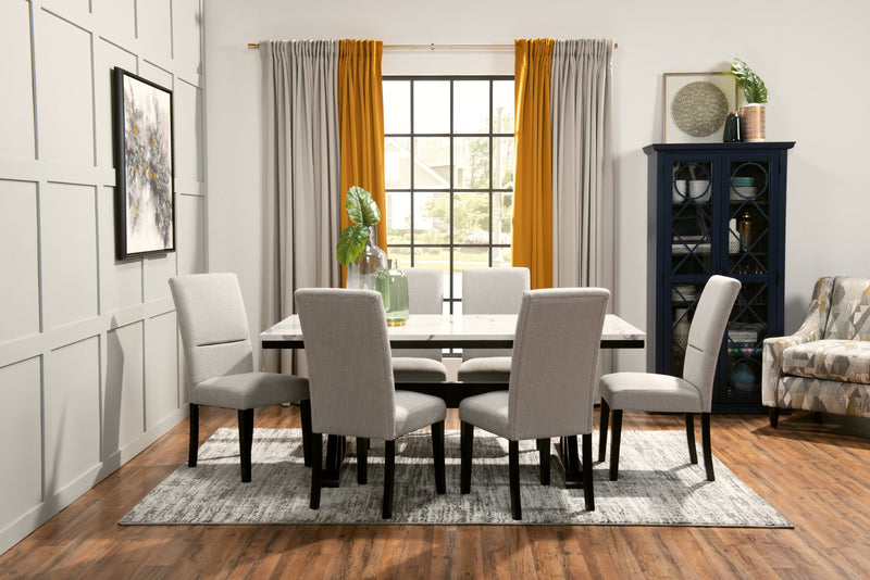 Verona 7pc Dining Set with Table & 6 Chairs, Culture Marbled Top, Trestle Base, 70\"W - White