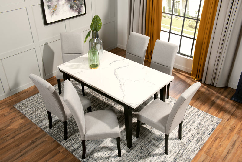 Verona 7pc Dining Set with Table & 6 Chairs, Culture Marbled Top, 60\"W - White