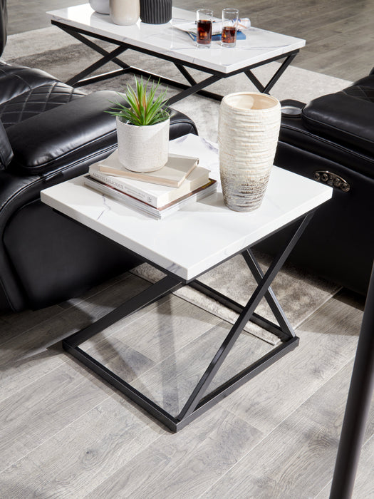 Verona 22\" Modern End Table - White Marble Look with Black Metal Base