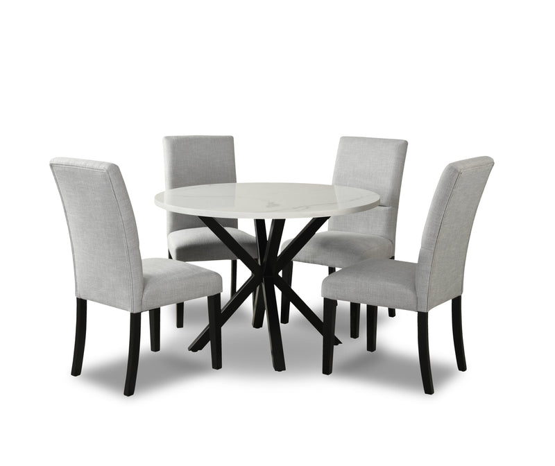 Verona 5pc Dining Set with Table & 4 Chairs, Culture Marbled Top, Metal, 42\"W Round - White