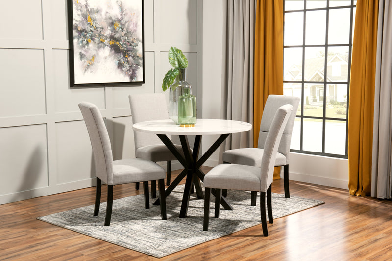 Verona 5pc Dining Set with Table & 4 Chairs, Culture Marbled Top, Metal, 42\"W Round - White