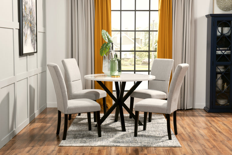 Verona 5pc Dining Set with Table & 4 Chairs, Culture Marbled Top, Metal, 42\"W Round - White