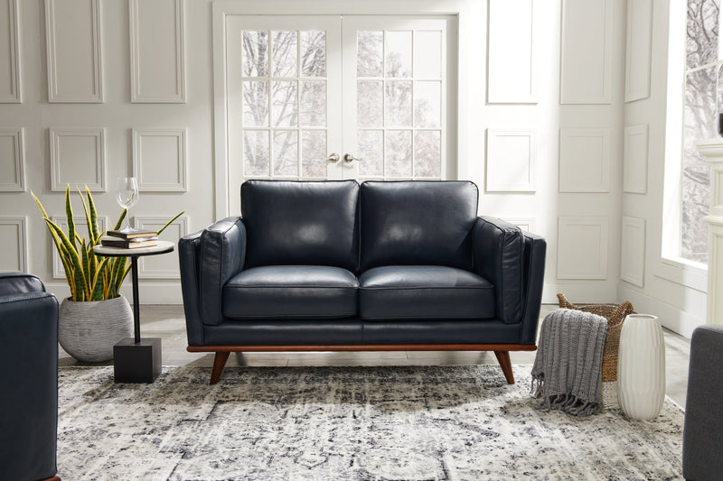 Vivia 63\" Genuine Leather Loveseat with Removable Seat Cushions and Wood Base - Navy Blue