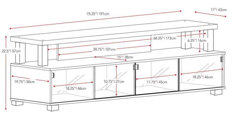 Bromley 75\" Modern TV Stand with Storage and Cable Management for TVs up to 85\"- Black with Glass