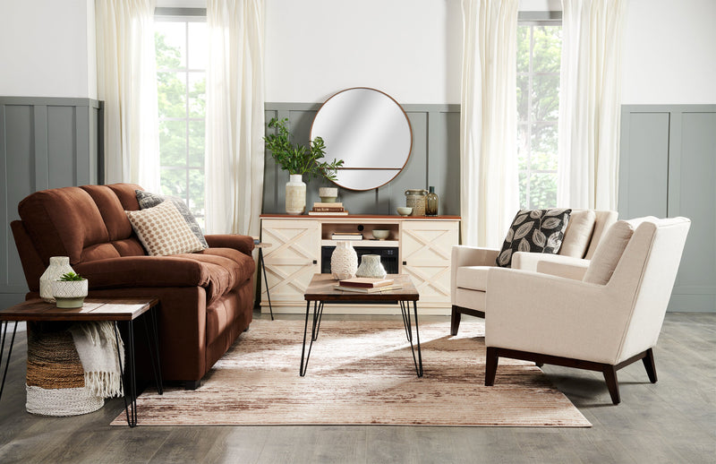 Woodland 23.4\" Rustic Coffee Table - Brown Oak Finish with Metal Legs