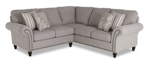 Made in Canada Wynn 2-Piece Chenille Fabric Sectional with Nailhead Trim and Wood Bun Legs - Grey