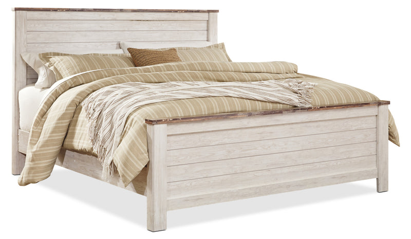 Willowton 5pc Bedroom Set with Bed, Dresser & Mirror, Whitewash - King Size