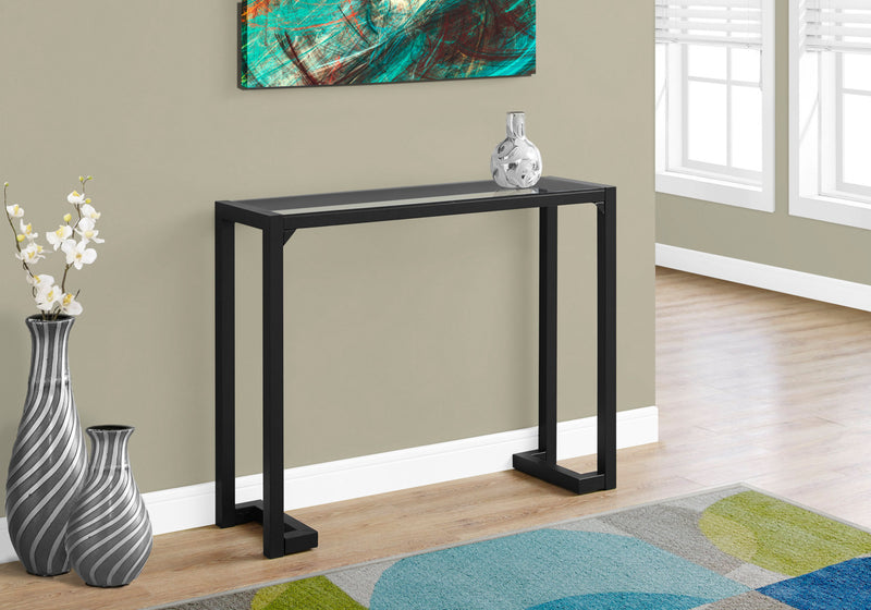Megan 42\" Glass Top Console Table - Black
