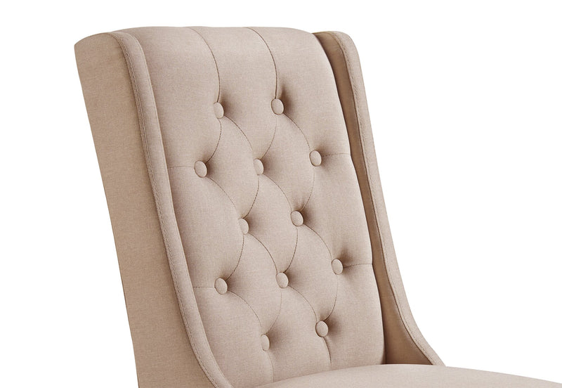 York Wing-Back Dining Chair with Linen-Look Fabric, Button Tufted - Taupe