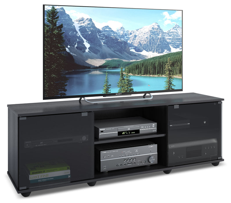 Fiji 60\" Modern TV Stand with Storage and Cable Management for TVs up to 65\"- Black with Glass