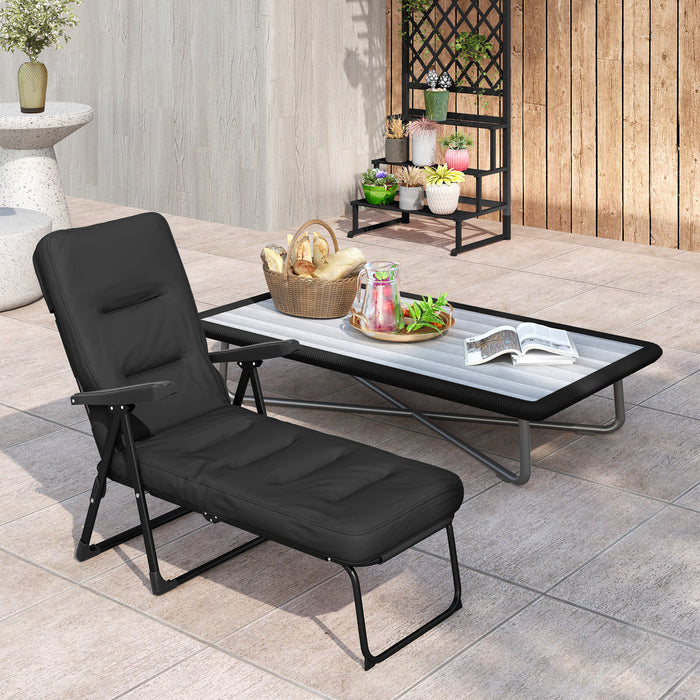 Outsunny Outdoor Lounge Chair W/ Cushion, Foldable Patio Chair, Black