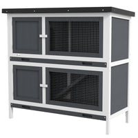 Pawhut Rabbit Hutch, Wooden 2 Tier Bunny Guinea Pig Cage With Openable Top, Slide-out Tray, Ramp, As