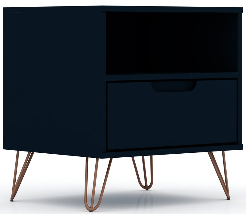 Manhattan Comfort Rockefeller Mid-Century Modern Nightstand with Drawer - Tatiana Midnight Blue