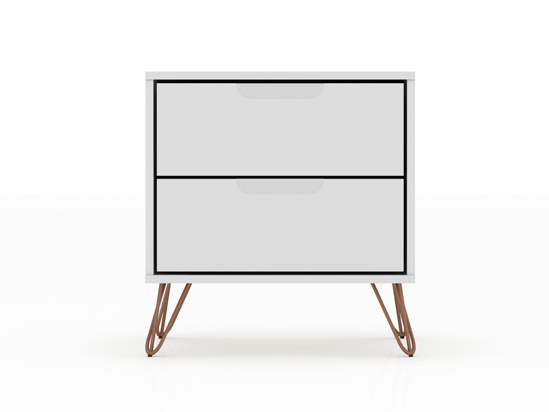 Manhattan Comfort Rockefeller Mid-Century Modern Nightstand with 2 Drawers - White