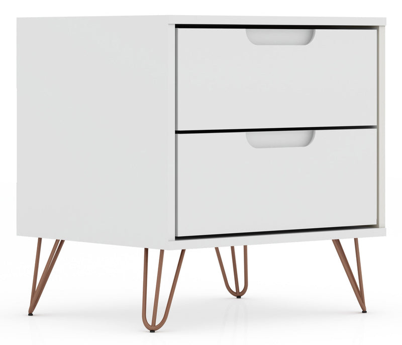 Manhattan Comfort Rockefeller Mid-Century Modern Nightstand with 2 Drawers - White