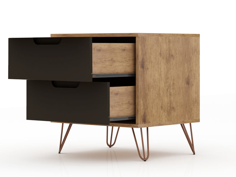 Manhattan Comfort Rockefeller Mid-Century Modern Nightstand with 2 Drawers - Textured Grey