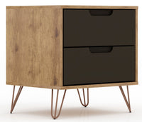 Manhattan Comfort Rockefeller Mid-Century Modern Nightstand with 2 Drawers - Textured Grey