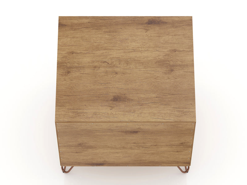 Manhattan Comfort Rockefeller Mid-Century Modern Nightstand with 2 Drawers - Textured Grey