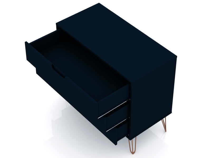 Manhattan Comfort Rockefeller Mid-Century Modern Dresser with 3-Drawers - Tatiana Midnight Blue