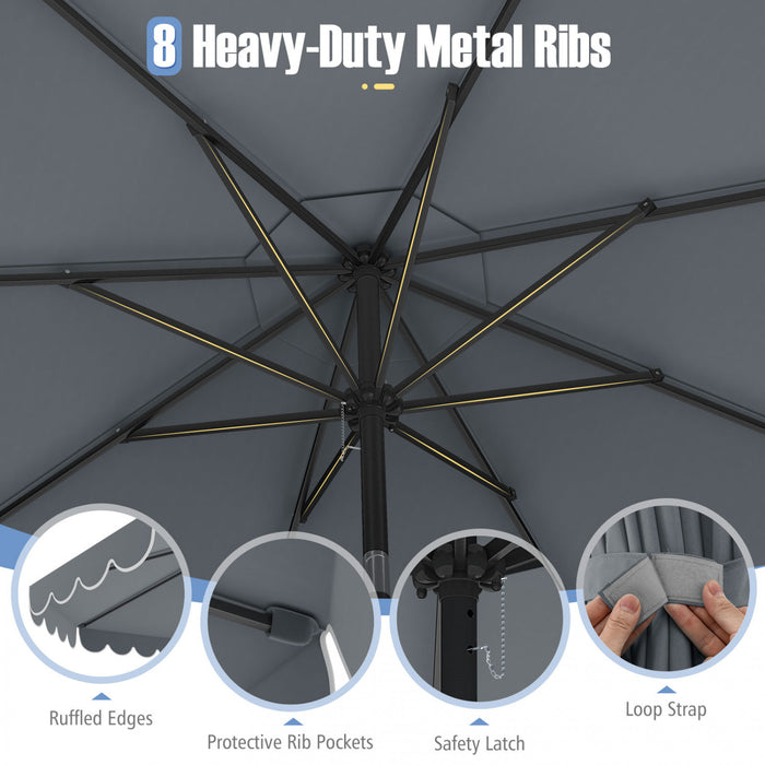 Costway 10 FT Patio Umbrella with Crank Tilt Adjustment Ruffles Vented Top 8 Ribs Gray