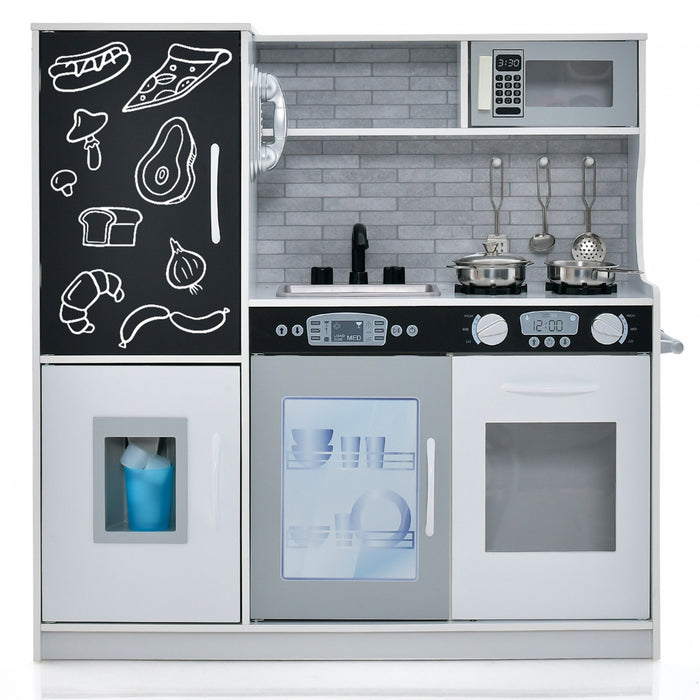 Costway Kid's Pretend Play Kitchen Toddler Kitchen Playset With Blackboard White