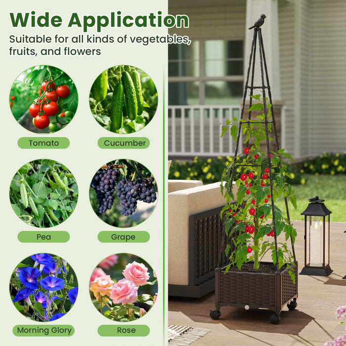 Costway 2 Pcs Raised Garden Bed With Plant Box & Obelisk Trellis Lockable Wheels Cage Planter