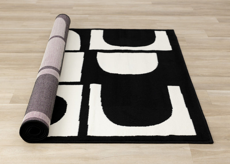 Florence Black White Dynamic Geometric Design, 7'9\" x 10'6\" Indoor Area Rug