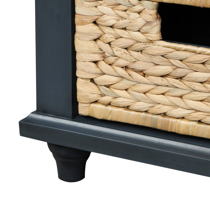 Harvey Solid Wood Storage Bench With Drawers And Rattan Baskets,antique Navy