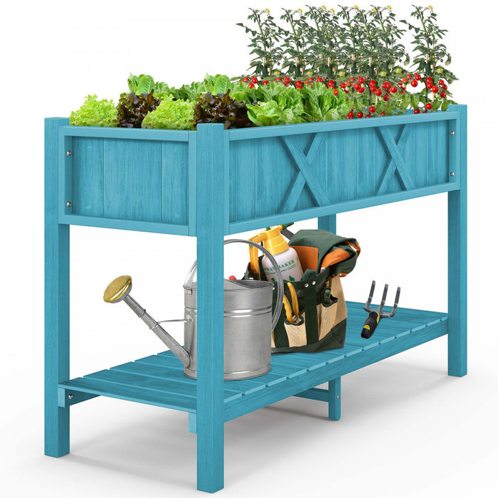 Costway Hips Raised Garden Bed Poly Wood Elevated Planter Box With Legs, Storage Shelf Blue