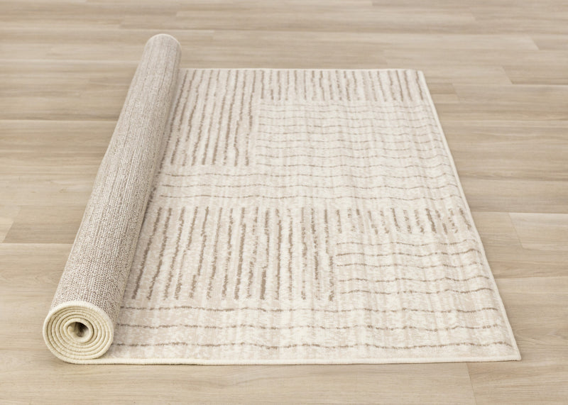 Florence Brown Cream Geometric Linework Design Rug, 5'3\" x 7'4\" Indoor Area Rug