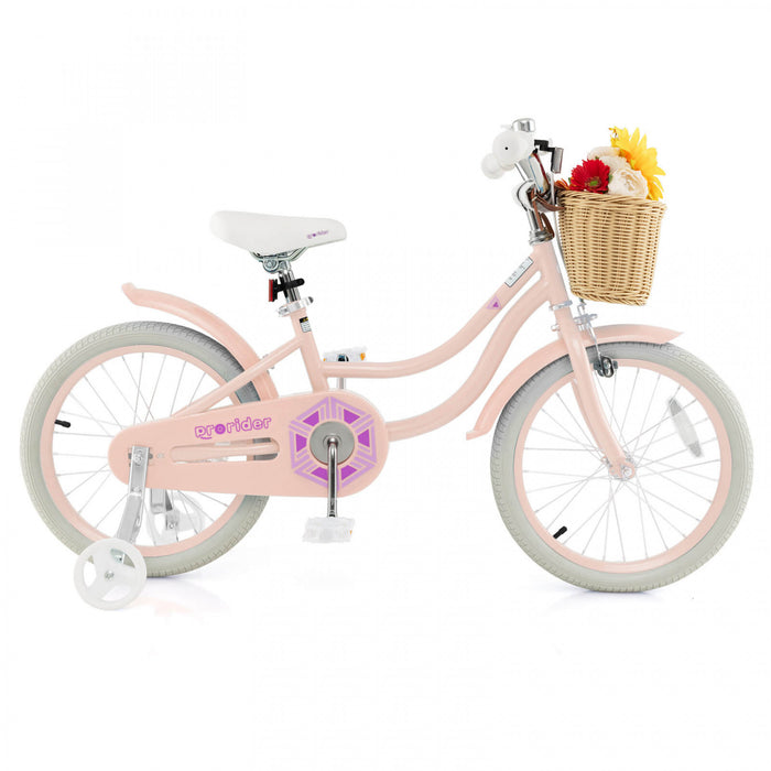 Costway 18\" Kid's Bike With Training Wheels Adjustable Handlebar Seat Handbrake Pink