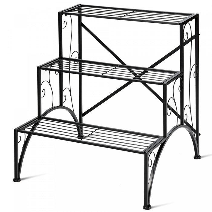 Costway Plant Rack 3-tier Metal Plant Stand Garden Shelf Stair Style Decorative