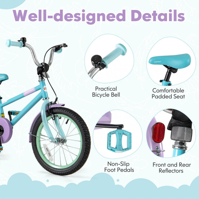 Costway 16\" Kids Bike With Adjustable Saddle Handlebar Removable Training Wheels Handbrake Blue