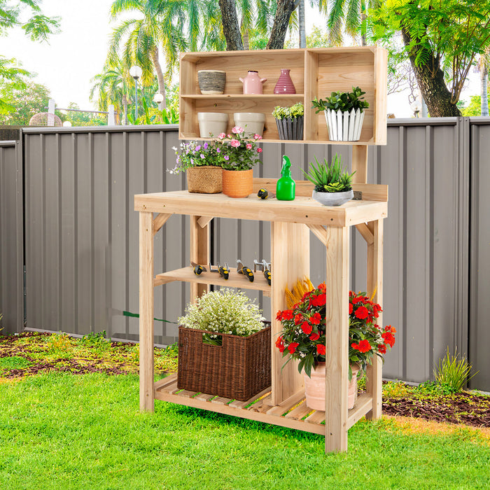 Costway Garden Potting Table Outdoor Potting Bench Wooden Workstation W/storage Shelf